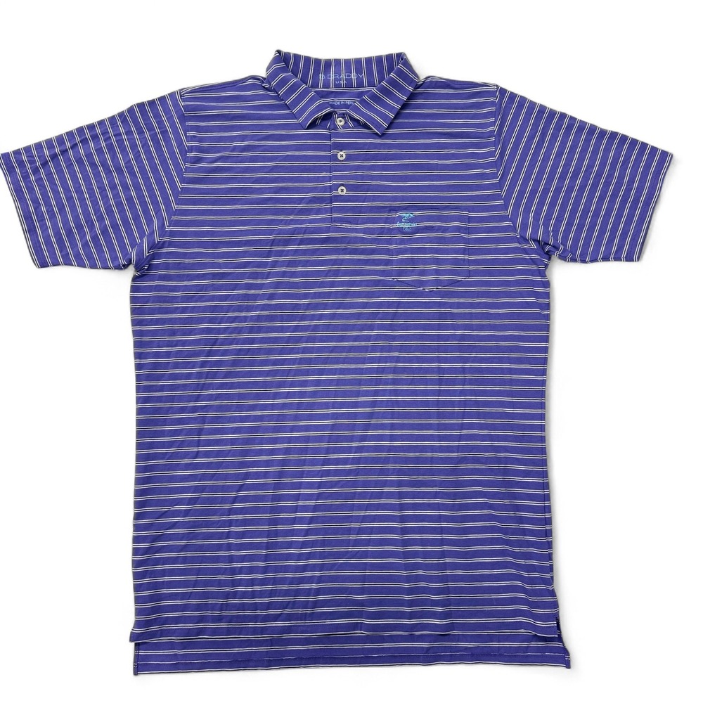 B. Draddy‎ USA Striped Pima Cotton Polo Shirt Mens Large Purple White S/S Golf